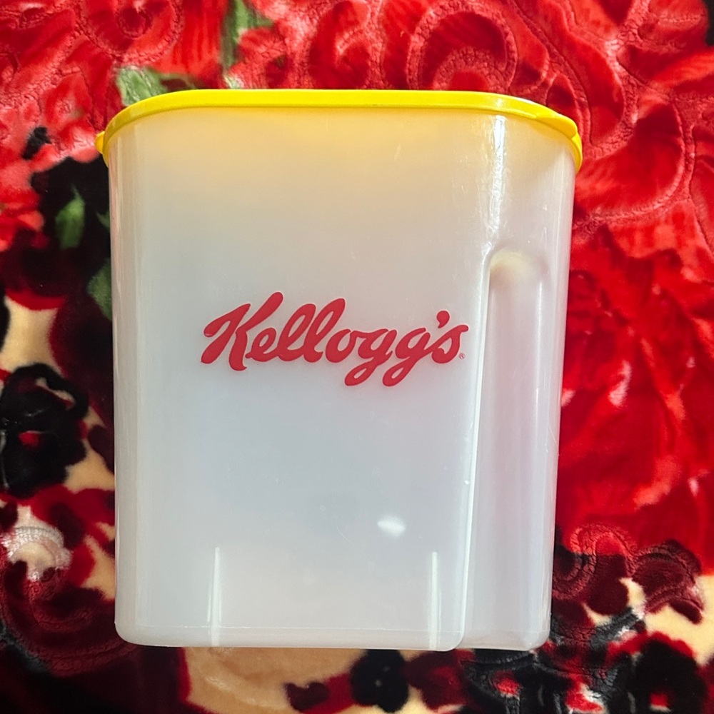 Kellogg's 1996 White Plastic Cereal Container with Yellow Lid